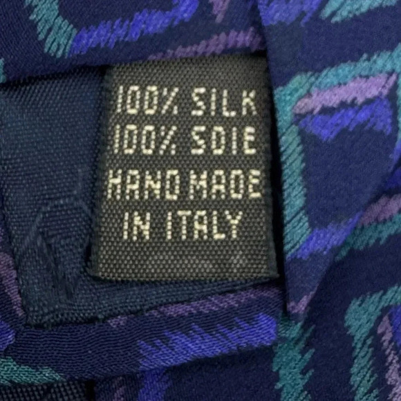 Vintage Valentino Cravatte 100% Silk Handmade Geometric Blue Neck Tie Italy - Picture 9 of 15